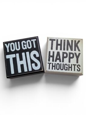 You Got This / Think Happy Thoughts Decorative Wooden Blocks Black & White